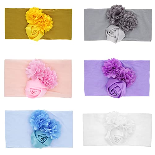 IKASEFU Faixa de cabeça para bebês para meninas, grande, rosa, floral, elástica, macia, fofa faixa d