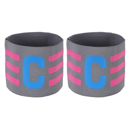 YELARXI Captain Arm Bands for Soccer, Soccer Captain C Armband, Classic Striped Elastic Protective Arm Badge Adjustable Player Bands Fitting for (Adult/Football) 2 Pcs & Gray