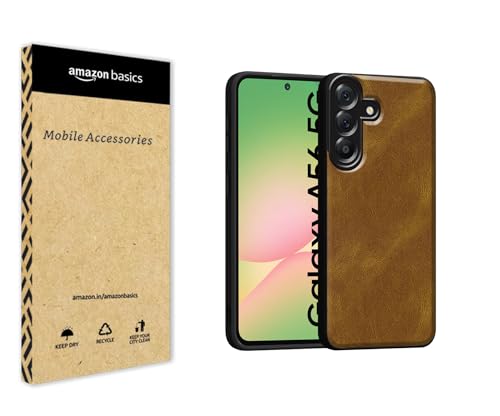 Image of amazon basics Back Cover for Samsung Galaxy A56 5G | Ultra Slim Soft Rubberised Case | Oil Feel Soft Leather Back | Camera Protection - Tan Brown
