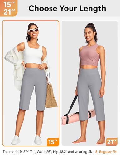 Image of ISEEGZ 15 inch / 18 inch / 21 inch / 25 inch Capri Pants for Women High Waist with Pockets Women's Capris Workout Yoga Pants Loose Straight Leg