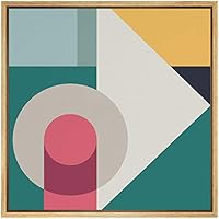 SIGNWIN Framed Canvas Wall Art Biege, Pink, Yellow, Green and Black Color Blocks and Circles Geometric Shapes Illustrations Pop Art Modern Colorful for Living Room, Bedroom, Office - 16