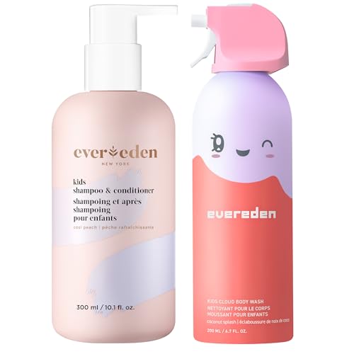 Evereden Kids Shower Essentials Set: 2-in-1 Kids Shampoo and Conditioner + Cloud Body Wash - Gentle Cloud-Like Toddler Body Wash &amp; Gentle Shampoo-Conditioner - Clean &amp; Vegan Skin Care