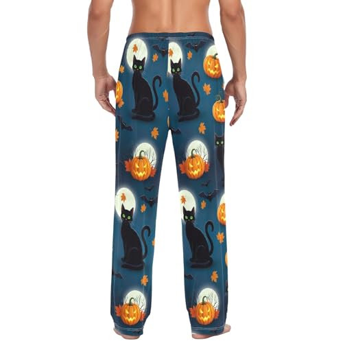 Men's Cotton Pajama Bottoms Sleep Pants with Pockets Soft Pajama Pants, Halloween Black Cat Pumpkin3