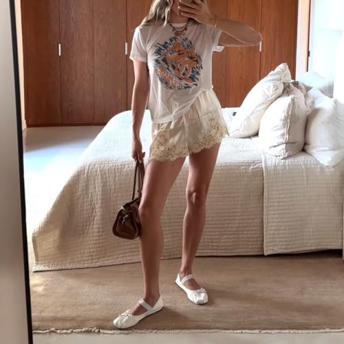 Women's Satin Silk Shorts Lace Trim Half Slip Shorts Y2K Coquette Aesthetic Pajama Bottoms Loungewear2