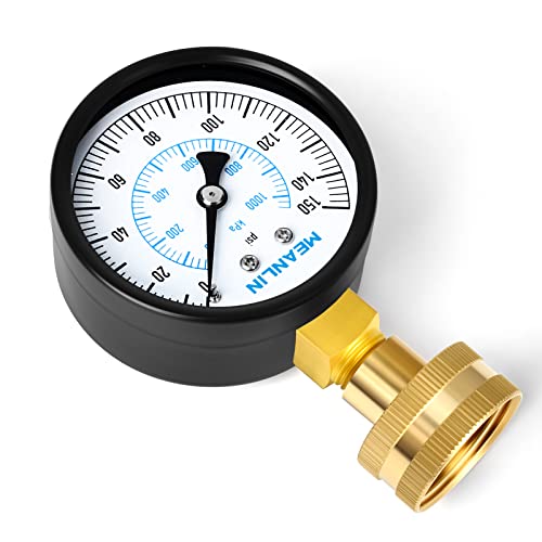 Image of MEANLIN MEASURE 0-150psi Water Pressure Gauge,3 /4 inch Female 2.5 inch FACE DIAL Water Pressure Test Gauge with Sealing Ring, Water Pressure Gauge for Home