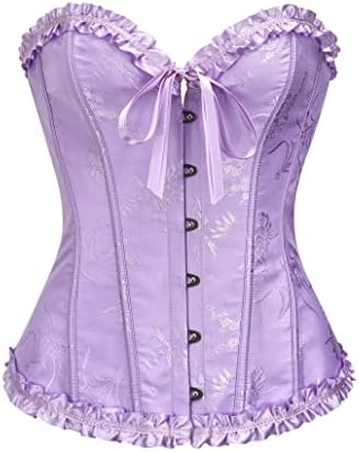 YUNAR Women's Beautiful Floral Lace Up Boned Overbust Corset Bustier Lingerie Bodyshaper Top (XXL, Purple)