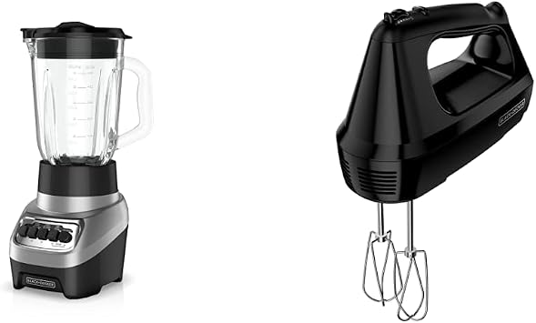BLACK+DECKER PowerCrush Multi-Function Blender with 6-Cup Glass Jar, 4 Speed Settings, Silver & 6-Speed Hand Mixer with 5 Attachments & Storage Case, MX3200B