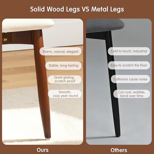 CHUN YI Dining Chairs Set of 4, Upholstered Wooden Dining Room Chairs, Mid Century Modern Fabric Kitchen Chair with Ergonomic Curved Backrest, Beige (Only Chairs) - Image 6