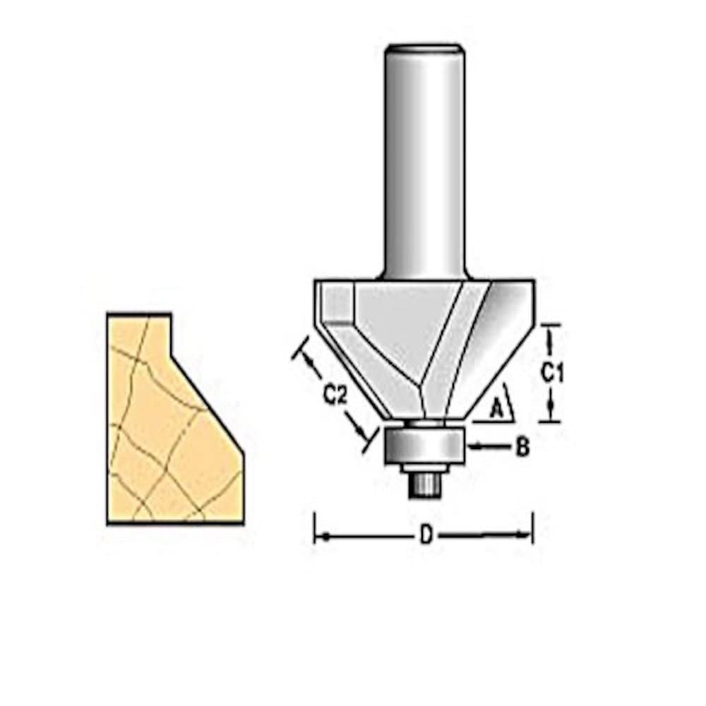 Trend Professional Bearing Guided Chamfer Cutter, 45-Degree, 1/4 Inch Shank, 35.1mm Cut Diameter & 12mm Cut Length