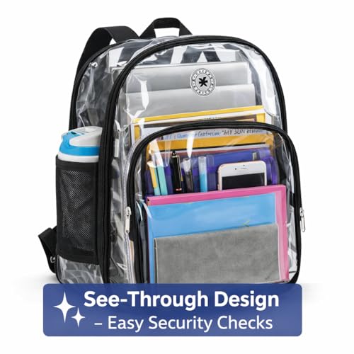 K-Cliffs Clear Backpack Heavy Duty Student Bookbag Large Durable See Through School Bag Quality Transparent PVC Travel Security Workbag B...