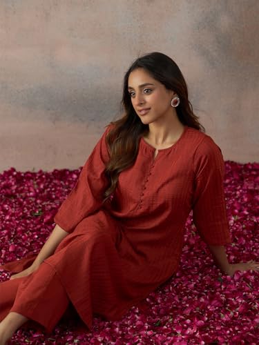 Image of Hritika Women's Cotton Blend Jacquard Woven Kurta with Palazzo Set HRKB0048
