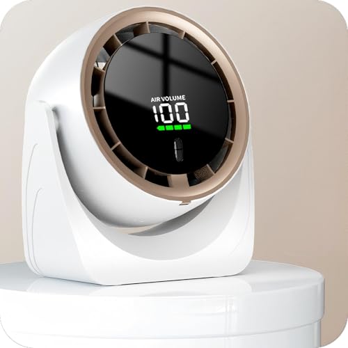 KSLITKRAFT Desk Fan with 5 Speeds, Ultra Quiet Portable Wall-mounted/Table Fan with LED Display, 360° Rotation, USB-C Rechargable Desktop Fan for Office, Bedroom, Kitchen, Camping, Outdoor, Khaki