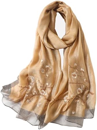 WINCESS YU Women Mulberry Silk Scarf Long & Large Embroidered Floral Pattern Shawl and Wraps Neckerchief for Hair & Neck