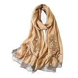 WINCESS YU Women Mulberry Silk Scarf Long & Large Embroidered Floral Pattern Shawl and Wraps Neckerc