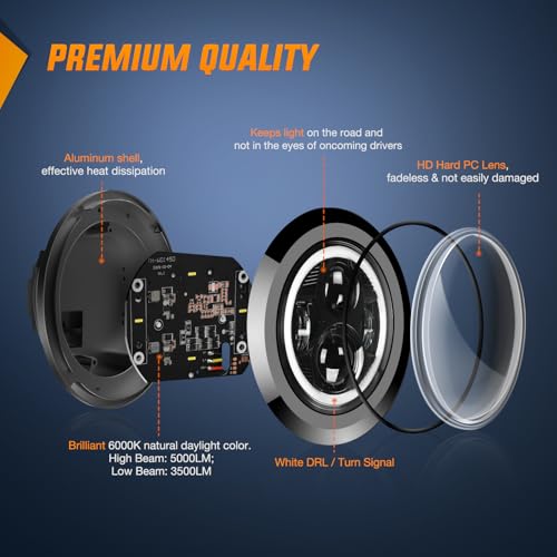 Image of Nilight 7 Inch Motorcycle LED Headlight 4.5 inch Fog Lights Halo Turn Signal DOT Compatible with Harley Davidson Electra Street Glide Fat Boy Road King Heritage Softail CVO, Black