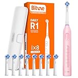 Bitvae Rotating Electric Toothbrush with 8 Brush Heads for Adults and Kids, Travel Case, 5 Modes Rechargeable Power Toothbrush with 2-Minute Smart Timer, 60-Day Battery Life, Pink