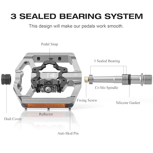 Gewage Mountain Bike Pedals With Reflector- Dual Function Plat & Clipless Pedals, Bicycle Pedal 9/16"Compatible With Spd - 3 Sealed Bearings Bicycle Platform Mountain Pedals thumb #4