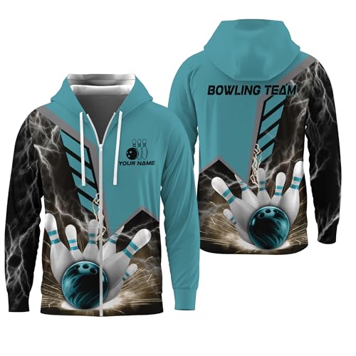 Printing Bowling Full Zip Hoody For Bowling Lover Lightning Bowling Alley Zipper Hoodie Bowling Hooded Jacket
