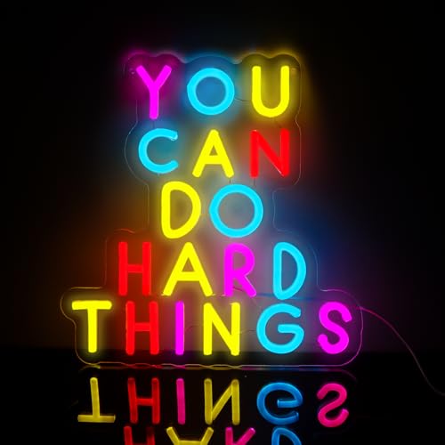 Image of You Can Do Hard Things Neon Signs Dimmable LED Inspire Neon Lights Wall Decor for Kids Room Classroom Bedroom Living Room Study Gift Art for Kids Friends -12.56 x 12.2 IN-USB Powered-Acrylic
