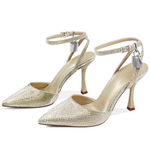 MISSMILLER High Heels for Women Closed Pointed Toe Slingback Pumps Ankle Strap Sexy Stiletto Heel Party Wedding Dress Shoes2