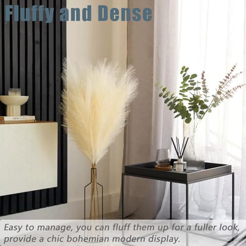 Image of 38 inch 10 Stems Faux Pampas Grass Decor Tall Beige Pampas Grass for Floor Vase