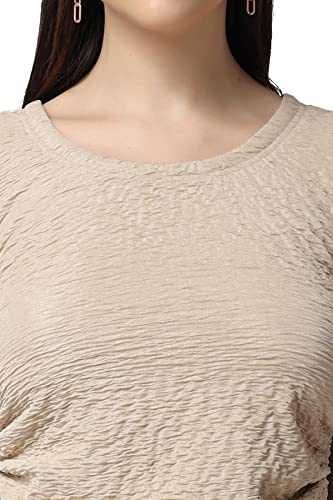 Image of POPWINGS Casual Self Design Regular Fit Polyester Full Sleeves Crop Tops for Women with Crush String