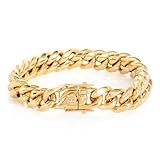18K gold men's Cuban fashion dragon buckle 12mm wide bracelet, hip-hop trend bracelet, men's tennis gift (18K Gold, 7.5 inch)