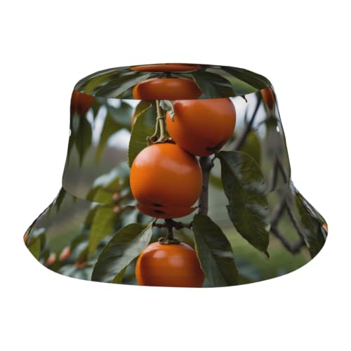 Unisex Persimmons on the Tree Printed Bucket Hat UV Protection Foldable Sun Hat Black
