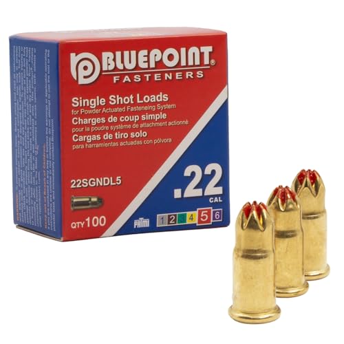 BLUEPOINT .22 Cal RED Neck Down Single Shot Powder Load for Powder Actuated Fastening System, (100 - Count). Item# 22SGNDL5