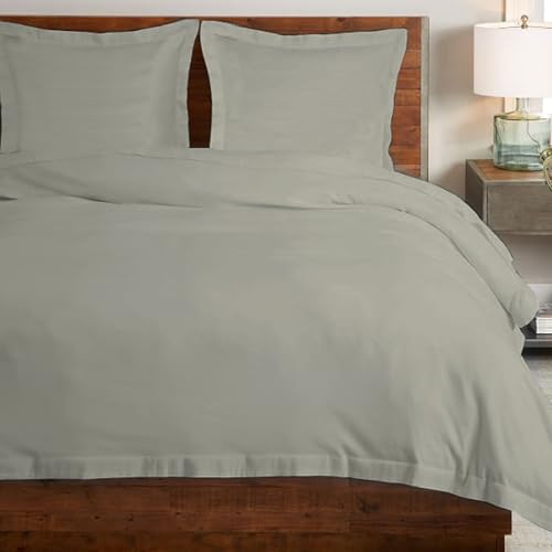 Pizuna Coton peigné Ensemble de Housses de Couette 220x260 cm 2 Personnes Argent, 100% Coton Longue Tige 400 Fils Armure Satin, Housse de Couette de Luxe avec...