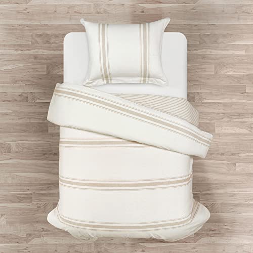 Image of Lush Decor Farmhouse Stripe Reversible Cotton Duvet Cover Twin XL Size 2 Piece Set Neutral - Twin XL Bedding Set - Striped Duvet Cover - Dorm Essentials