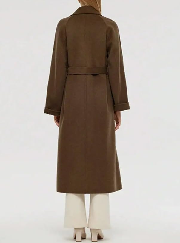 utcoco Women's Belted Trench Coat Elegant Notch Lapel Long Sleeve Maxi Length Fall Winter Overcoat2