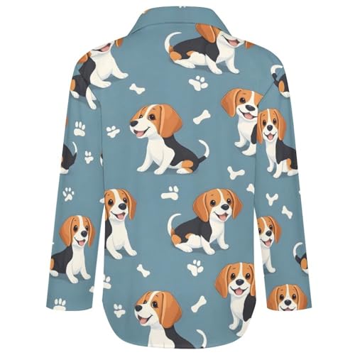 Langärmeliges Hemd mit Knopfleiste für Damen – niedliche Hunde-Blusen für Damen, elegant, lässiges Oberteil, Mehrfarbig, S