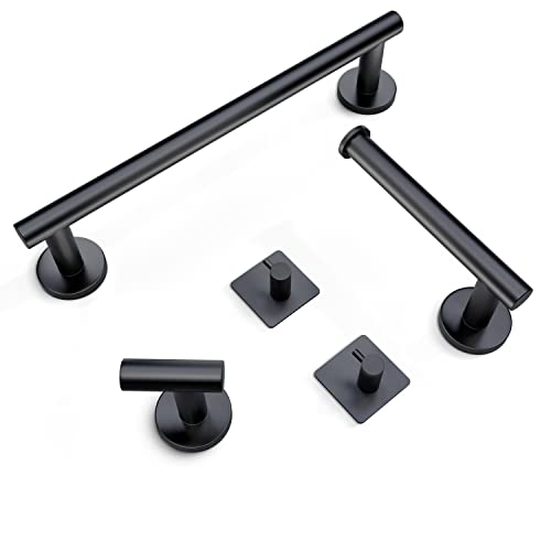 TASTOS 5-Piece Matte Black Bathroom Hardware Set - 304 Stainless Steel Towel Bar, TP Holder & Hooks - View #2