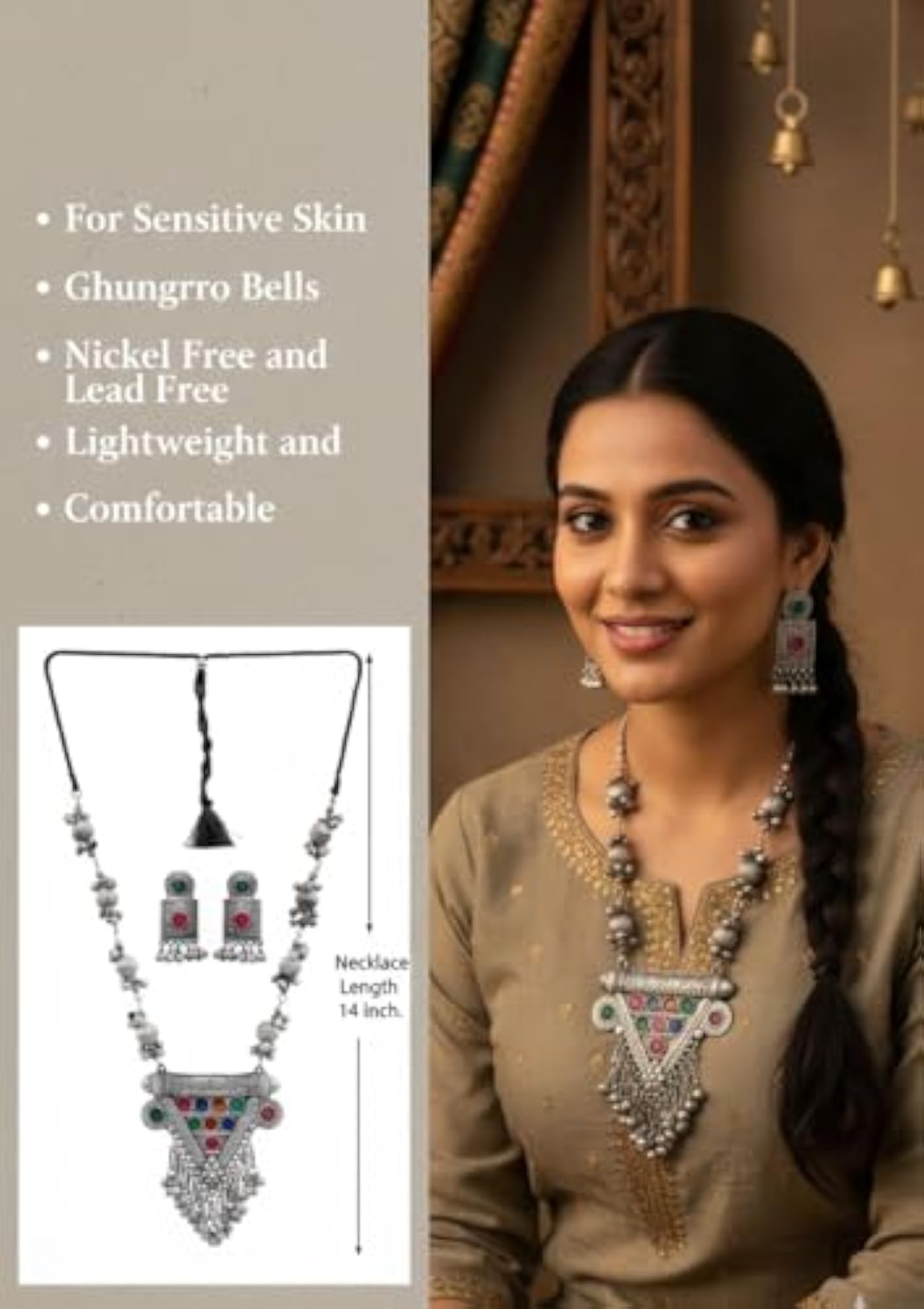 Statement Ethnic Traditional Oxidised Silver Ghungroo Necklace & Earrings Set