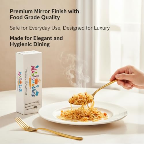 Image of Classic Gold 24 Pcs Stainless Steel Cutlery Set for Dining Table, Dishwasher Safe Glossy Flatware (Perfect Spoon Fork Set)