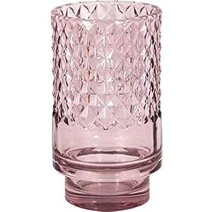 Clayre & Eef Glazen Theelichthouder Ø 7 * 12 cm Roze Glas Waxinelichthouder Windlichthouder