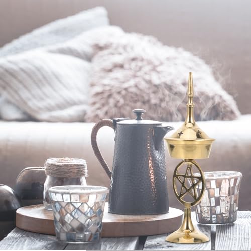 Brûleur parfum en laiton pentacle or, idéal pour diffuser et méditer