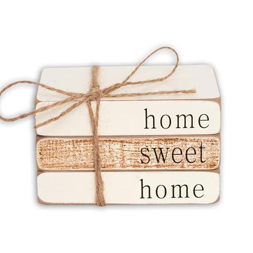 Capiont Farmhouse Wood Book Stack - Home Sweet Home Book Bundle, Tiered Tray Decor,Home Decor, Farmhouse Book Stack, Handmade Decor (Sweet Home Decor)