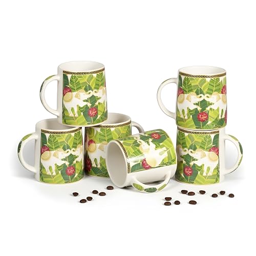 Image of Miah Neelmayur Royale Floral Ceramic Cup Set - Set of 6 | 10.16 cm x 6.85 cm x 8.89 cm | Handcrafted Coffee & Tea Mugs | Microwave & Dishwasher Safe | Vibrant Garden-Inspired Design