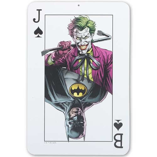 DC Comics Batman and Joker Dual Playing Card Metal Sign - Batman and Joker Wall Art for Man Cave, Teen Room or Movie Room