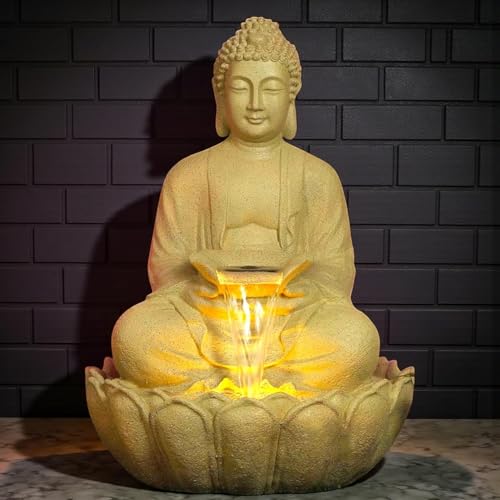 Image of 3 Feet Kamal Buddha Water Fountain for Home & Garden|Fiber Buddha Fountain with LED Light|Indoor Outdoor Fountain for Vastu & Positivity (Royal, 3 Feet Kamal Buddha Fountain)