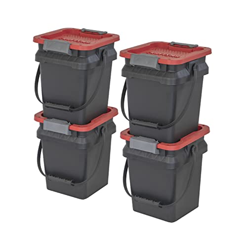CRAFTSMAN 5-Gallon Heavy Duty Storage Bins with Dual Latching Lids Stackable Plastic Storage Bins with Weather-Resistant Design Home Organization American Made 4 Pack (14.8H x 12W x 13.2D)
