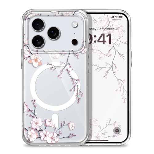 LEECG iPhone 17 Pro 用ケース、クリエイティブなデザインのソフトリキッドシリコン製指紋防止iPhone 17 Pro 用ケース、梅の花