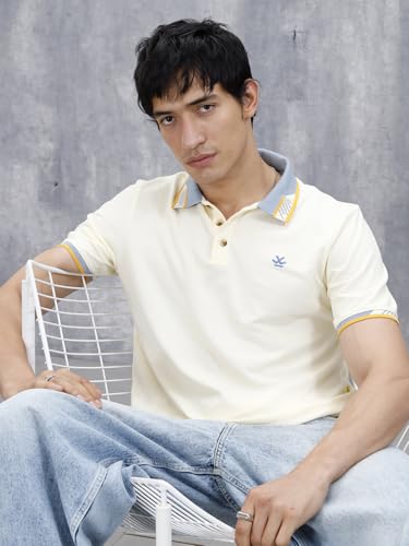 Image of WROGN Men's 240 GSM Cotton Pique Polo T-Shirt | Jacquard Collar Design | Slim Fit