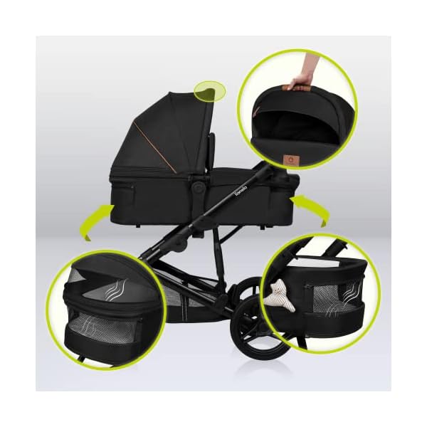 LIONELO Mari Tour 3-in-1 Kinderwagen bis 22kg Kombikinderwagen Tragewanne Kinderautositz verstellbare Rückenlehne 5-Punkt-Gurt geländegängige 360° Räder Dämpfung Verdeck XXL Buggy – Bild 4