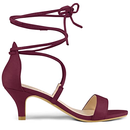 Allegra K Allegra K Women's Kitten Heel Lace Up Open Toe BurgundySandals 8.5 M US
