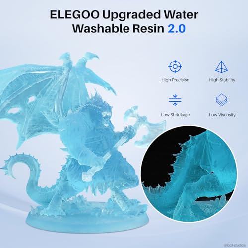 Image of ELEGOO Upgraded Water Washable Resin 2.0, 3D Printer Resin with Low Viscosity and High Precision, 405nm Rapid UV-Curing Photopolymer Resin, 3D Resin for LCD /DLP 3D Printing, Clear Blue 2000G