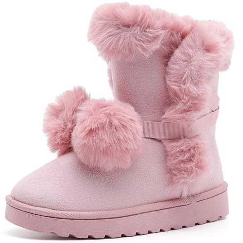 PPXID Women's Cute Pompon Lace Up Fur Winter Snow Boots Sweetheart Princess Fluffy Boots-Pink 8 US Size