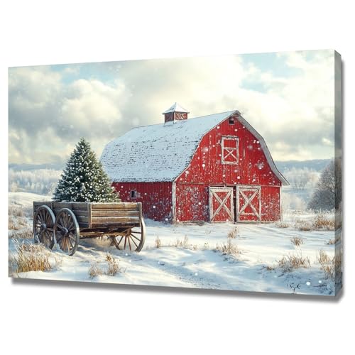 NEKAOEU(ネカオウ) クリスマスアートパネル 冬のキャビンの風景 冬の森の 絵画 ,壁絵 抽象 ボード ,インテリア ポスター 大判 ,おしゃれ リビング ダイニング 華やか 写真パネル(赤い)-40x60cm 額入り